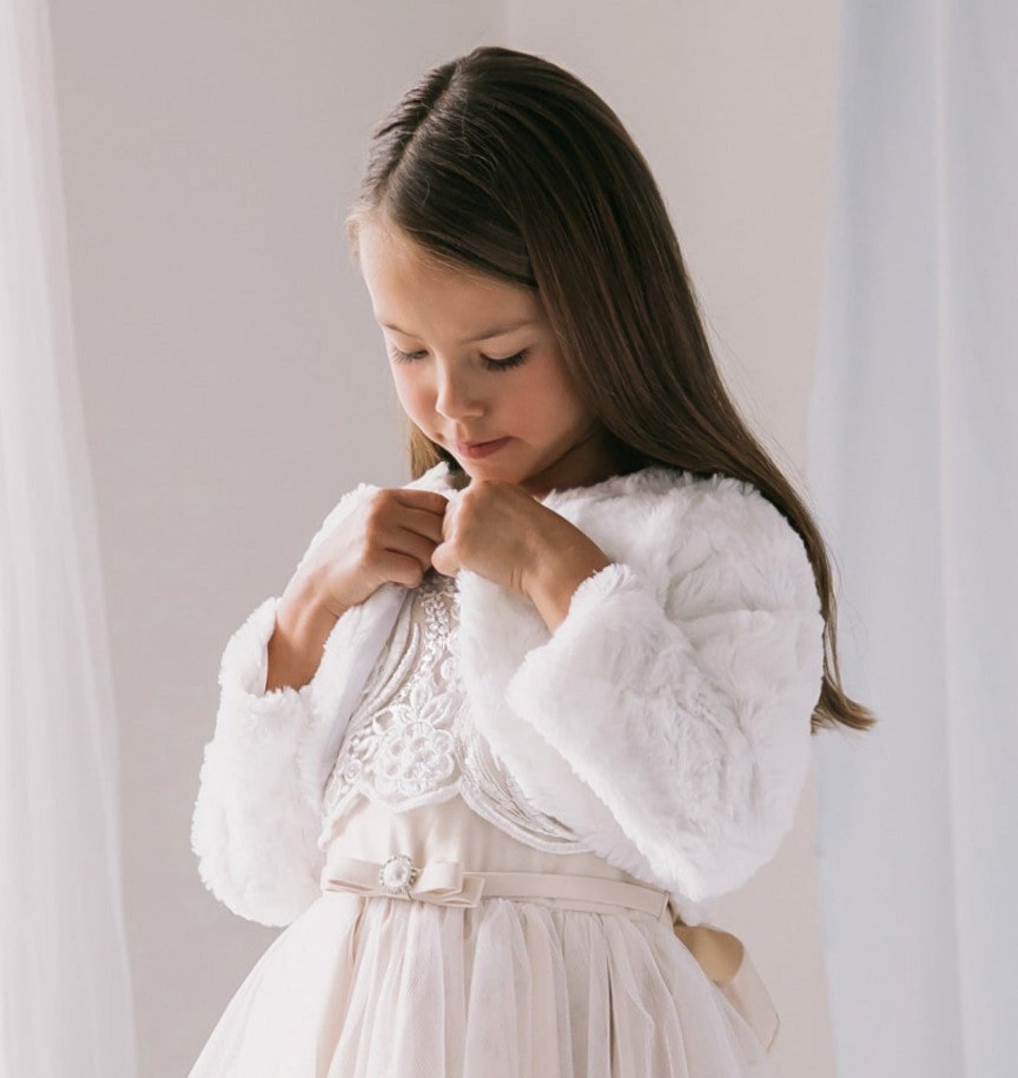 Faux Fur Soft Marble Bolero Ivory